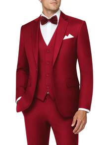 Mens 3 Piece Suits Tuxedo Suit Set Solid Prom Wedding Suits One Button Vest Pants Set With Bow Tie, Modern & Stylish - Royal Blue - View 2