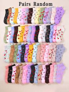 10/20/30双装女童弹力短袜，适合日常穿着（1-16岁），可搭配校服或运动鞋，女童袜子，蝴蝶结袜，樱桃袜，蕾丝袜，畅销款 - 彩色 - 查看 17