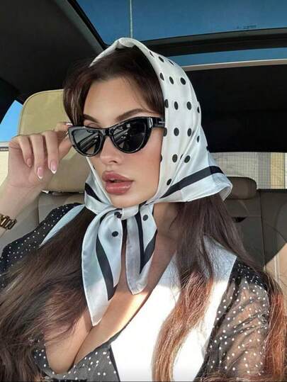 1 pieza Pañuelo de seda pura de 70 cm x 70 cm con estampado de lunares, elegante y de moda, adecuado para uso diario y como regalo para diademas y accesorios de cabello casual de mujeres