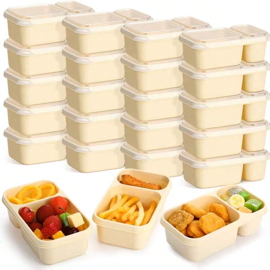 30个带盖食品储物盒，微波炉适用，单格午餐盒，可堆叠食品容器，适用于微波炉、洗碗机和冰箱（白色） - 彩色 - 查看 1