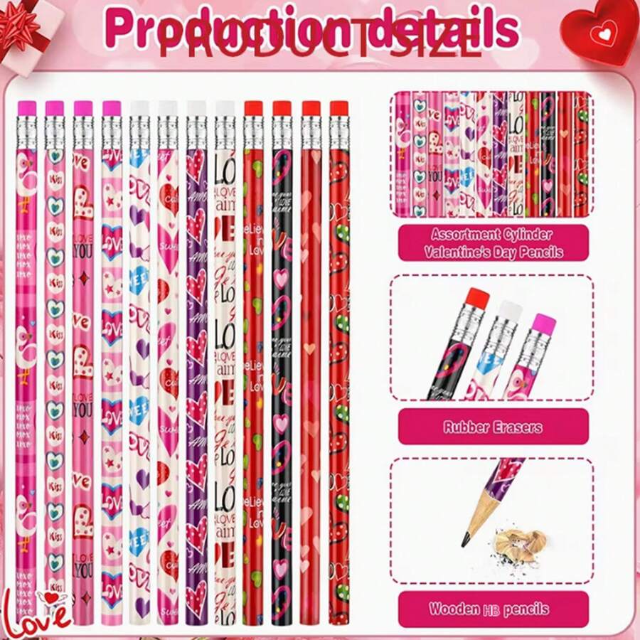 20/10/5支装情人节铅笔带橡皮擦，适合作为派对礼物、赠品、办公奖励、学习用品、课堂奖励、生日礼物、节日礼物、情人节礼物【混合发货】