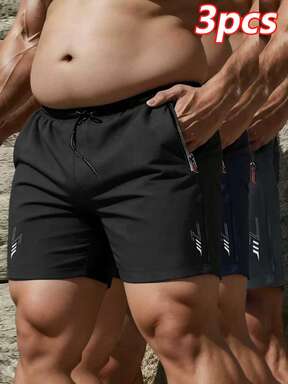 3 قطعة/مجموعة شورتات رجالية كبيرة الحجم مطبوعة بتصميم أنيق، طول الداخلي 7 بوصة، مزودة بجيوب سحاب وخصر بسحاب، فضفاضة ومريحة، خفيفة الوزن ومنفذة للهواء، مناسبة للياقة البدنية والجري والارتداء اليومي، ملابس أساسية للرجال كبار الحجم