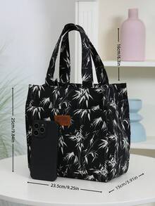 DLIU 1pc Large Capacity Thick Fabric Tote Bag, Lunch Bag, Bento Box Bag, Portable Organizer Bag, Shopping Bag, Suitable For Work, School, Short Trips, Daily Use, Fashionable Retro, Lightweight & Versatile Lunch Box Cooler Bag Waterproof For Women For Men For Picnic For School Back To School - Black - View 3