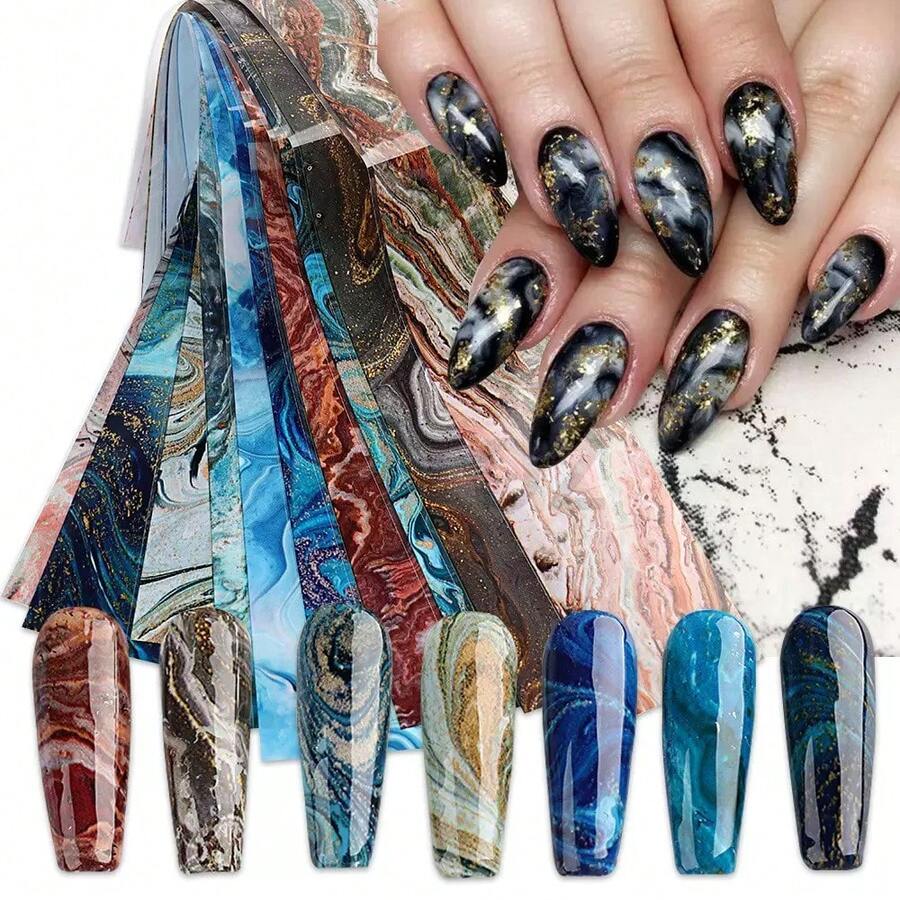 10pcs/Set(Bagged)Marble Gradient Nail Art Foils Set Nail Transfer Sticker Paper DIY Manicure Nail Decoration Accessories - 彩色 - 查看 1