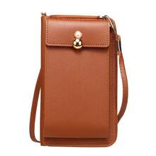 Bolsa de Teléfono para Mujeres, Bolsa Cruzada, Estilo Vertical,últiples Ranuras para Tarjetas, Tarjetero, Monedero, Bolsa de Hombro - Marrón - Ver 2