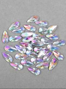 50pcs/Pack, Large Size 9*18mm Teardrop Acrylic Flat Bottom Pointed Top Rhinestones, Undrilled Rhinestone Gems For Clothing & Accessories DIY