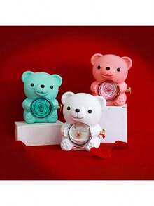 1pc Valentine's Day Rose Embrace Bear Gift Box, Creative Rotating Rose Jewelry Box, Red Soap Flower Gift Box, Necklace & Ring Storage Box (Jewelry Not Included)