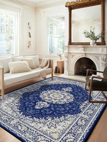 1pc Vintage Distressed Style Rug, Faux Worn Boho Traditional Polyester Rectangular Easy Care Washable Area Carpet, Suitable For Living Room, Hallway, Bedside, Sitting Room, Bedroom Home Decor