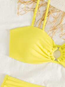 New Arrival Spring/Summer High-End Fashion Yellow Solid Color Travel Holiday Party Swimsuit 2 Pieces Set, Vacation Beach - Yellow - View 3