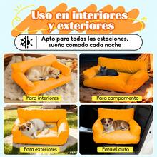 Sofá para Mascotas Vintage de Piel Sintética, Cama Elegante para Perros y Gatos, Base Antideslizante, Fácil de Limpiar, Grande (75x50x26cm), Naranja/Azul - Naranja - Ver 4