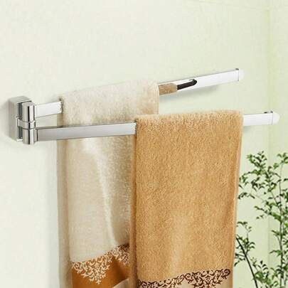Swivel Towel Rail Stainless Steel Wall Mounted Towel Rack Holder With 2 Swivel Bars, Swing Towel Holder Kitchen, Bathroom, Toilet, Silver
