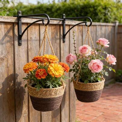 2-Pack Bohemian Hand-Woven Straw Basket With Rope Hanging Storage Basket - Diameter 20cm/7.87in Storage Organizer/Wall Hanging Planter/Home Decoration Fruit Basket Flower Basket/Wedding Props/Photography Props