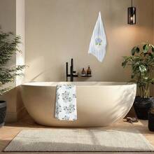 2Pcs Light Blue Hydrangea Flower Floral Print Kitchen Towels Bathroom,16x24 Inch Absorbent Waffle Kitchen Towels,Blue Hydrangea Floral Hand Towels For Bathroom Decor Gifts - 繡球花 - 查看 4