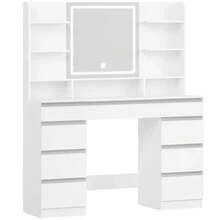 HaluPeit Dressing Table With LED Light, Vanity Desk With 1 Large Drawer And 8 Small Drawer Cabinets, Adjustable Brightness, Large HD Mirror, 9 Open Storage Areas - White - View 8