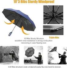 Paraguas Automático,Paraguas Plegable para Lluvia y Sol,paraguas con hebilla,Paraguas con 10 varillas,Sombrilla Plegable Grande Resistente al con Protección UV, Portátil para Hombres y Mujeres - negro - Ver 4
