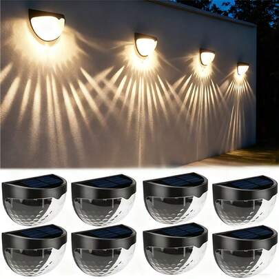 Solar Lights Outdoor, Solar Deck Lights, 6/2 Pack Solar Fence Step Lights Outdoor Waterproof LED For Outside Patio Stairs Yard Garden Backyard Decor, Warm White Color, Solar Recharging