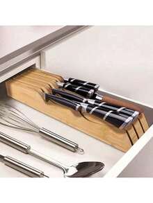1个竹制刀架，抽屉式刀具收纳盒，可容纳7/9把刀，厨房抽屉式刀具整理器（不含刀具） - 彩色 - 查看 7