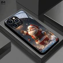 Funda de Teléfono de Vidrio con Escena de Nieve y Santa Claus para iPhone 17air/16E/15/14/13/12/11 Plus, Pro, Promax, X/XS/XR/XSMAX, para Samsung Galaxy A03/A03S/A05S/A06/A07/A11/A12/A13/A14/A15/A16/A17/A22/A22/A23/A26/A31/A32/A34/A35/A36/A52/A53/A73, S21/S22/S23/S24/S25 Plus, Ultra, Funda de Vidrio Reflectante, Buena Agarre, Protección de Borde Suave, Adecuada para Hombres y Mujeres - Negro - Ver 6