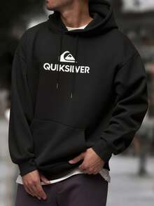 Sudadera con capucha para hombre de 1 pieza: mezcla de algodón y poliéster, estampado exquisito, adecuada para exteriores, ideal para desplazamientos en otoño e invierno. - Negro - Ver 2