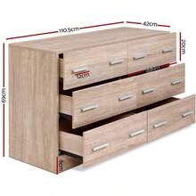 Chest Of Drawers 6 Drawer Oak Tallboy Dresser Clothes Storage Cabinet Organizer Lowboy Bedside Table Bedroom Furniture Home Living Room Hallway Entryway - Natural - 查看 3