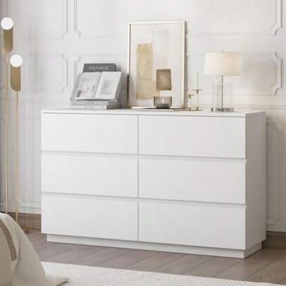 Chest Of Drawers 6 Drawer White Tallboy Dresser Clothes Storage Cabinet Organizer Lowboy Bedside Table Bedroom Furniture Home Living Room Hallway Entryway Kitchen