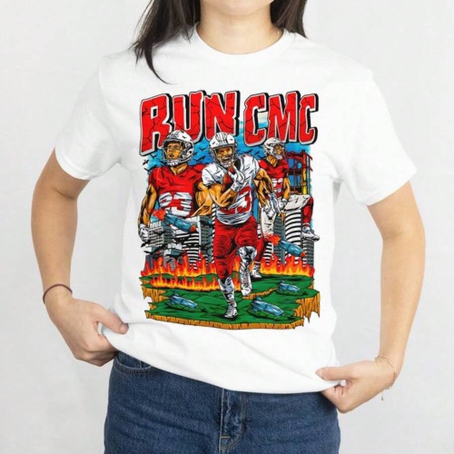 Christian McCaffrey "Run " Graphic T-Shirt 49ers Football Tee  Streetwears - White - View 1