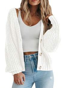 Chaqueta de Punto para Mujer Holgada Abrigo Tejido Grueso Otoño Invierno Cárdigan Ligero Acogedor Oficina Suéter Abierto de Moda - Gris - Ver 1