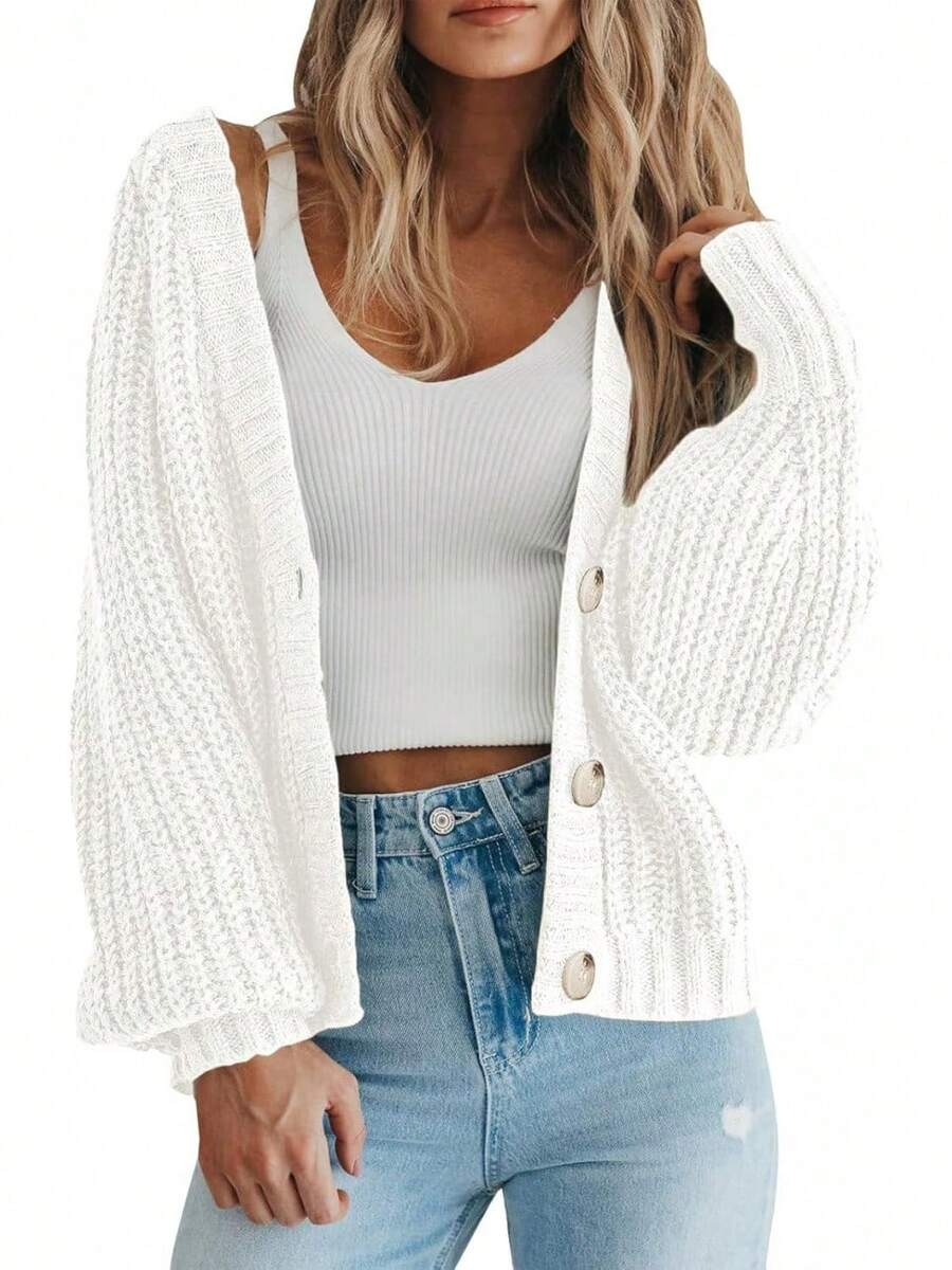 Chaqueta de Punto para Mujer Holgada Abrigo Tejido Grueso Otoño Invierno Cárdigan Ligero Acogedor Oficina Suéter Abierto de Moda - Gris - Ver 1