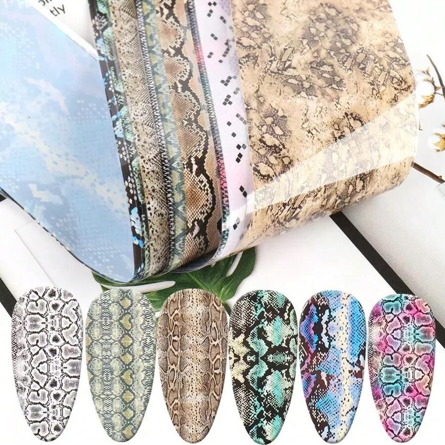 10pcs/Set(Bagged)Snake-Print Colorful Pattern Nail Art Foils Set Nail Transfer Sticker Paper DIY Manicure Nail Decoration Accessories - 彩色 - 查看 1