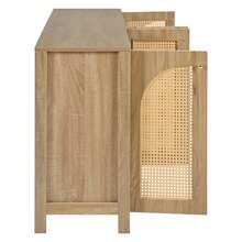 Aparador moderno de estilo minimalista, 4 puertas de ratán, tirador de metal, mueble buffet sencillo para comedor, salón, cocina (blanco) - Color natural - Ver 10