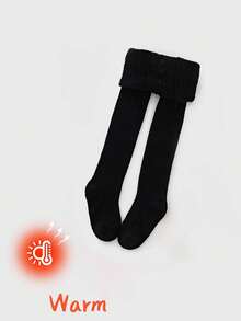 1 chiếc quần legging giữ nhiệt cho trẻ em/bé gái, màu trơn, kiểu dáng dễ thương, có quai giữ ấm, mềm mại và thoải mái, thích hợp cho mặc hàng ngày vào mùa thu/đông, đi học, dã ngoại, ở nhà, du lịch. - màu đen - Xem 2