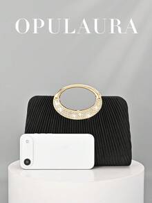 OpulAura 女士时尚闪亮水晶水钻晚宴手拿包，璀璨奢华正式礼服手提包，适合晚宴、派对、约会、鸡尾酒会、生日派对、新娘配饰 - 黑色 - 查看 3