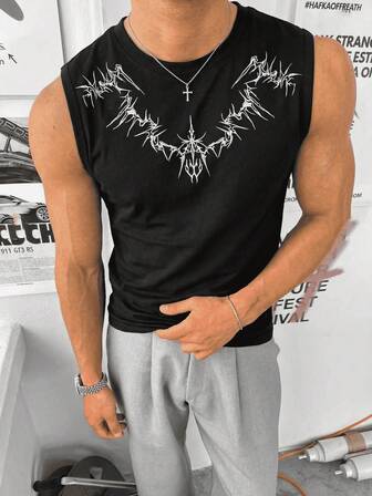 Men's Slim Fit Vest With Personalized Printed Design And High Street Top Suitable For Fitness And Party Wear