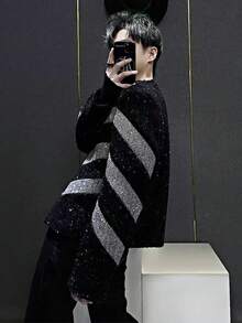 All  Fall/Winter    Loose    Rib-Knit  Button Front    Halloween  Christmas - màu đen - Xem 2