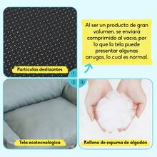 Sofá para Mascotas Vintage de Piel Sintética, Cama Elegante para Perros y Gatos, Base Antideslizante, Fácil de Limpiar, Grande (75x50x26cm), Naranja/Azul - Neblina azul - Ver 6