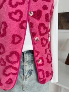 Jachetă fără mâneci din fleece cu model de inimă de Ziua Îndrăgostiților