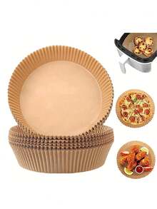 50/100pcs Air Fryer Disposable Paper Liners, Non-Stick Air Fryer Baking Paper, Round Air Fryer Parchment Paper, Microwave Baking Non-Stick Oil Paper, Kitchen Accessories, Tools - Brown - View 7