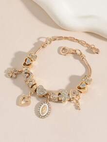 1pc Religious Virgin Mary Charm Bracelet, 1pc Religious Cross Bracelet, 1pc Fashion Sakura DIY Bracelet, 1pc Fashion Heart Lock & Key Bracelet