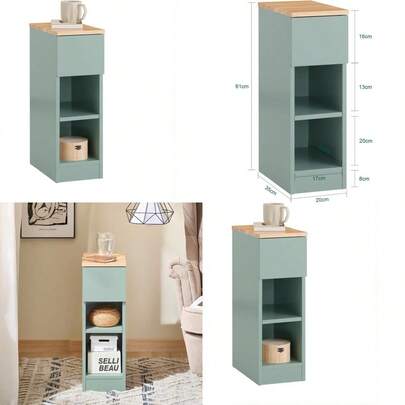 SoBuy FBT111-GR Narrow Bedside Table With Drawer And 2 Shelves Nightstand For Bedroom Living Room Green W 20 X D 35 X H 61 Cm