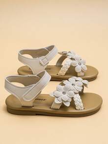 2026 高级定制小公主凉鞋：编织鞋带勾勒出优雅的轮廓，3D 水晶花朵装饰增添点睛之笔，浅棕色云朵般鞋底诠释精致的日常风格，女童凉鞋！ - 米色 - 查看 7