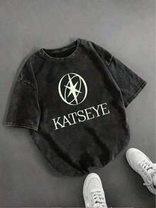 Men Shirts Women'S Vintage Washed T-Shirt - Soft Everyday Tee With Bold KATSEYE Lettering, Retro Casual Top For Everyday & Formal Outfits - Breathable Summer Shirt For Women, Ladies T Shirts, Versatile Clothing, Round Neckline, Comfortable Fit, Relaxed Style, Durable Material, Short Sleeve Shirt, Fashion Lovers, T Shirt Women, T Shirts For Women, Tops For Women, Womens T Shirts Men Clothes2025 - 黑色 - 查看 1