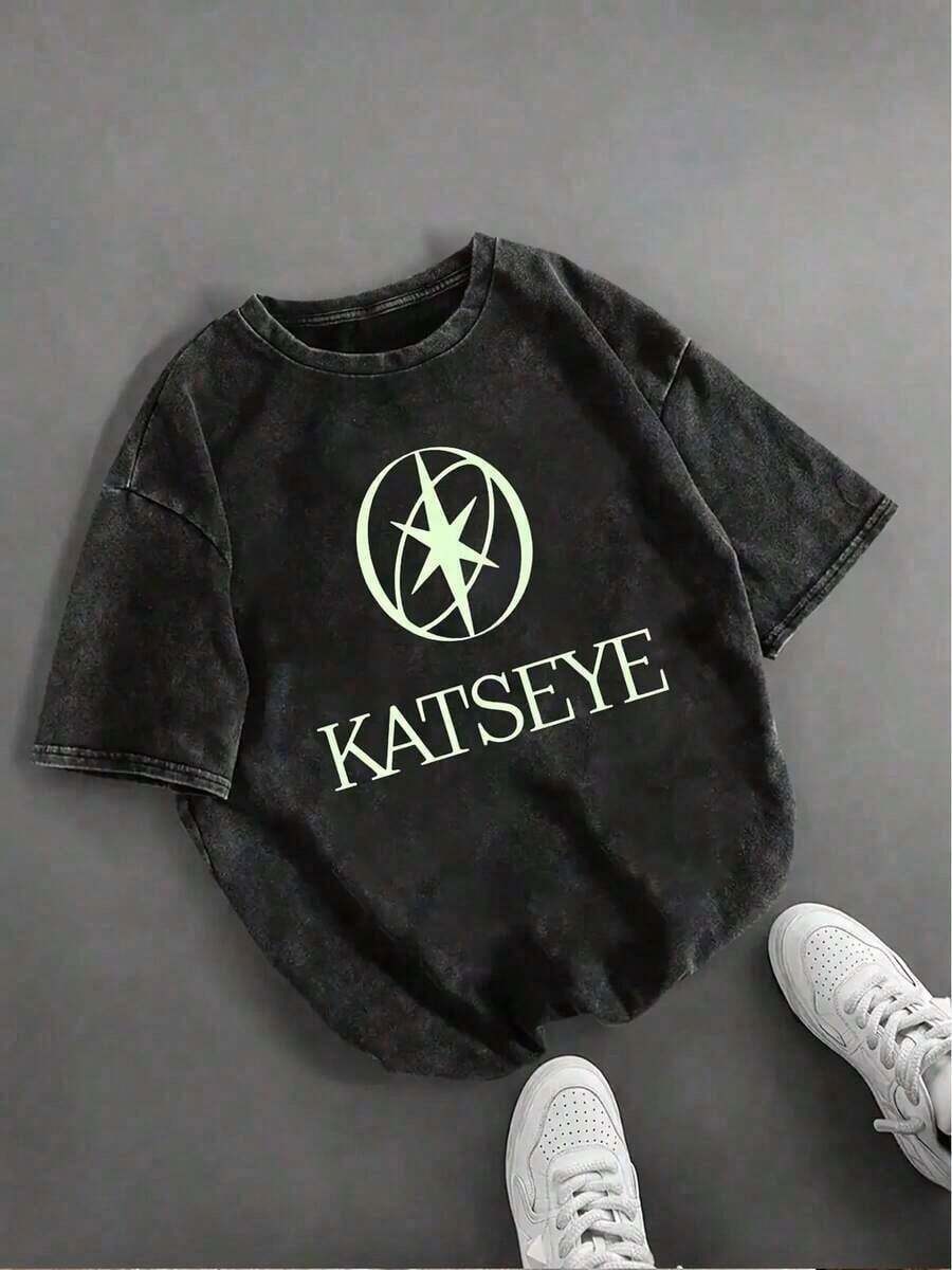 Men Shirts Women'S Vintage Washed T-Shirt - Soft Everyday Tee With Bold KATSEYE Lettering, Retro Casual Top For Everyday & Formal Outfits - Breathable Summer Shirt For Women, Ladies T Shirts, Versatile Clothing, Round Neckline, Comfortable Fit, Relaxed Style, Durable Material, Short Sleeve Shirt, Fashion Lovers, T Shirt Women, T Shirts For Women, Tops For Women, Womens T Shirts Men Clothes2025 - 黑色 - 查看 1