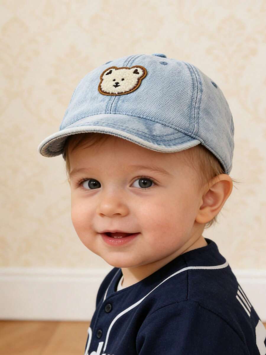 1 pieza Gorra de béisbol con decoración de oso bebé para protección solar, apta para uso diario de niños y niñas - azul claro - Ver 1