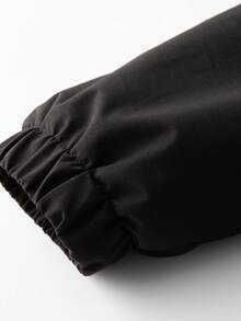 Men's Striped Collar Jacket With "DAUNTLESS" Letter Graphic, Outdoor Camping Coat With Full Zip Closure And Elastic Cuffs/Hem - Black - View 5