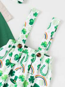 2pcs Baby Boys Holiday Casual Cute Long Sleeve Bodysuit + Bib Pants Set, Spring/Autumn - Green - View 3