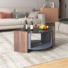 Coffee Table, Textured Coffee Table Made Of Marble And Walnut In Contrasting Colors. Living Room Table With Unique Lines. - 黑色 - 查看 5