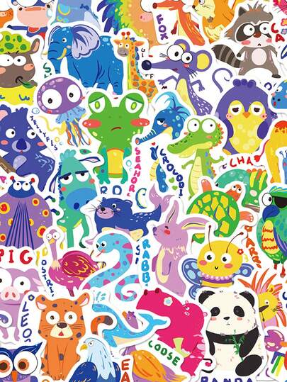 SCXXBSW 50 τεμάχια παιδικά αγγλικά κινούμενα σχέδια ζώων, δημιουργικά αυτοκόλλητα κινουμένων σχεδίων κατάλληλα για φορητούς λογαριασμούς, θήκες τηλεφώνων, φορητούς υπολογιστές, υπολογιστές, βαλίτσες, διακοσμητικά ψυγείου