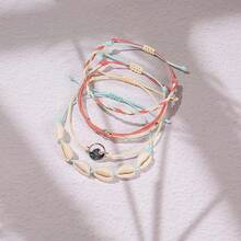 FANCY SHINY Wave String Bracelets Braid Puka Shell Bead Bracelets Handmade Cute  Boho Easter Jewelry Gifts For Women - Rouge - View 4