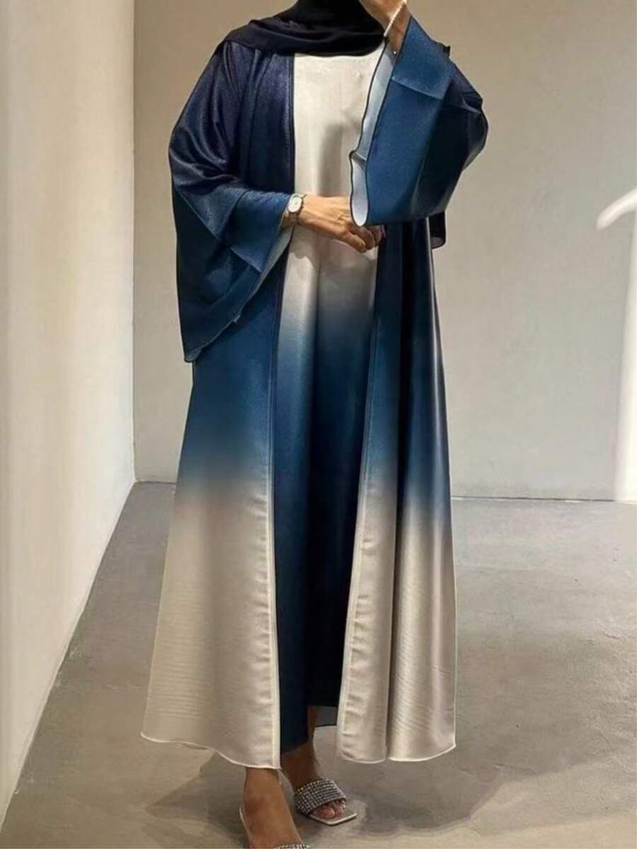 New Arrival Elegant Gradient Abaya Robe, 2 In 1 Cardigan Style, Suitable For Spring, Autumn And Winter - Blue - View 1