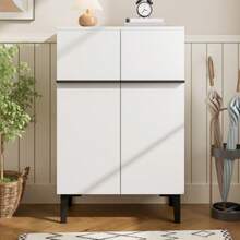 Modern Double-Door Shoe Cabinet With Ample Storage Space And Adjustable Shelves – Practical Storage Unit For The Entryway, Space-Saving Design, 95*60*34.5 Cm - White - View 7